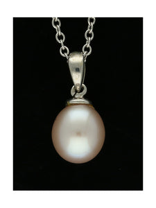 Pink Freshwater Pearl Drop Pendant Necklace in 9ct White Gold