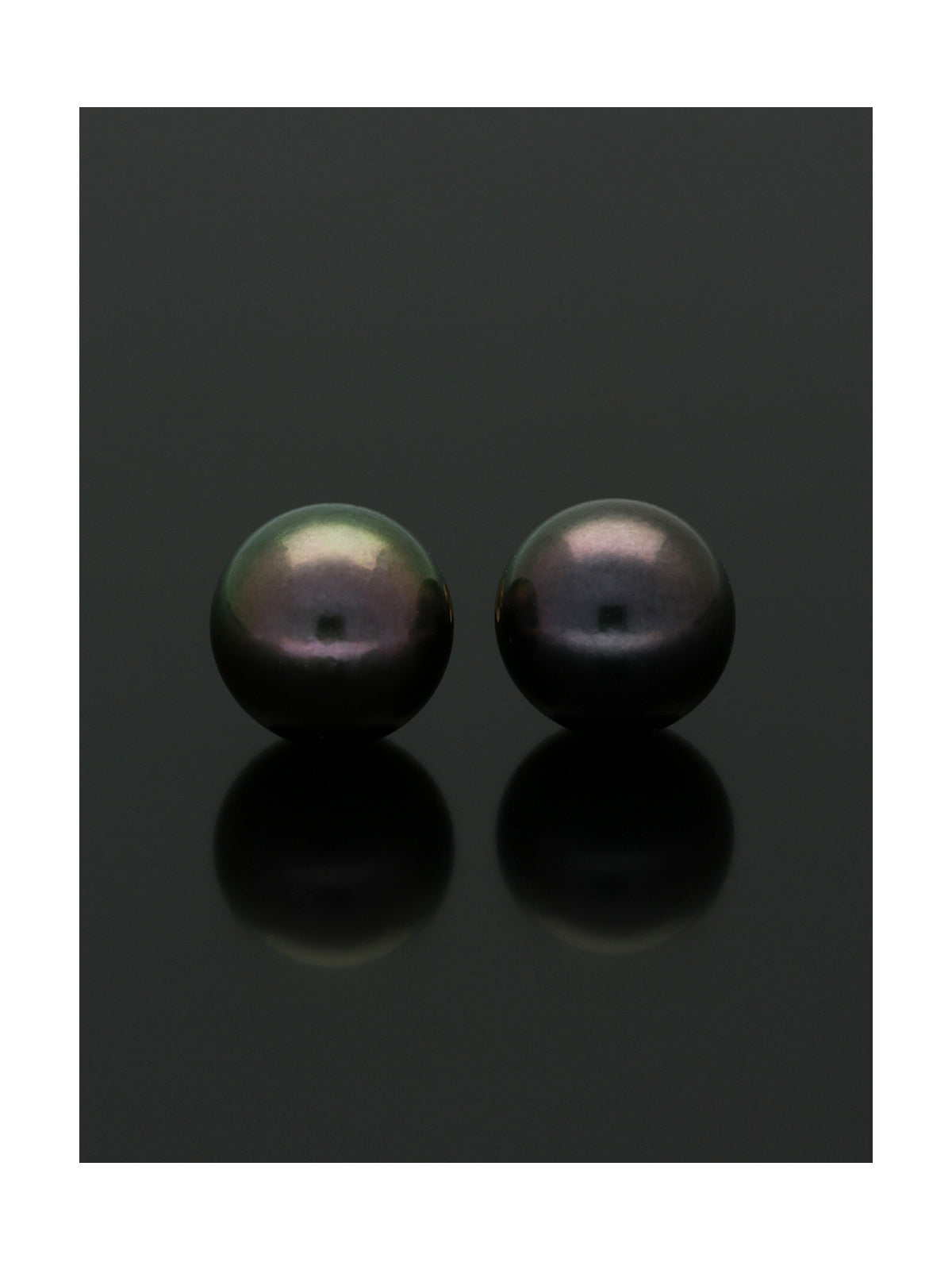 Black Cultured Pearl Stud Earrings 9mm in 9ct Yellow Gold