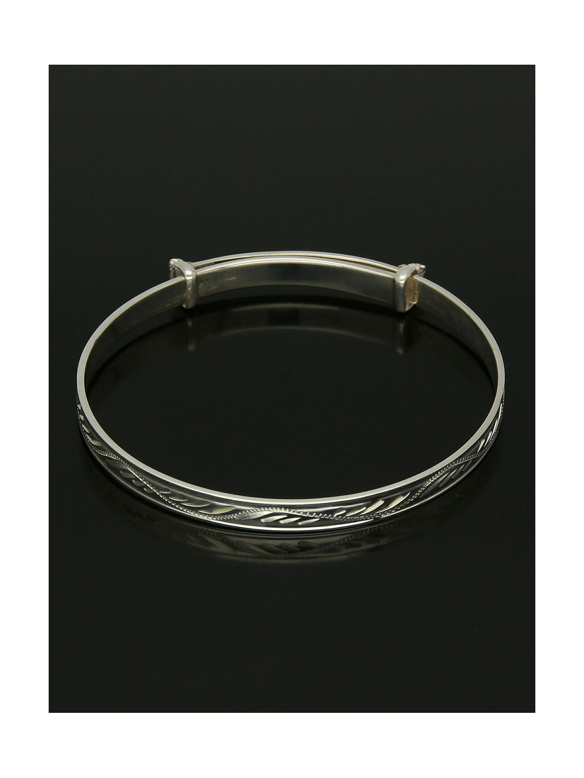 Maids Wave Engraved Bangle in Silver