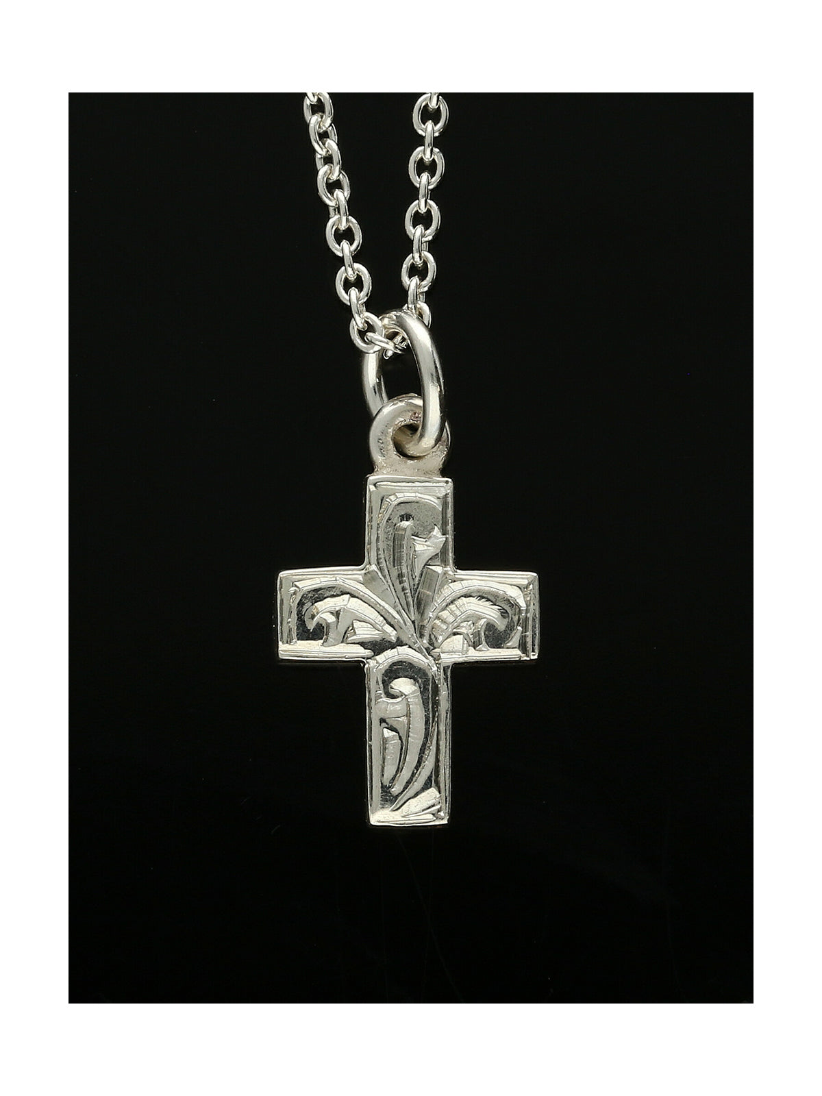 Engraved Cross Pendant Necklace in Silver