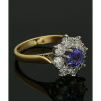 Pre Owned Tanzanite & Diamond Cluster Ring in 18ct Yellow & White Gold