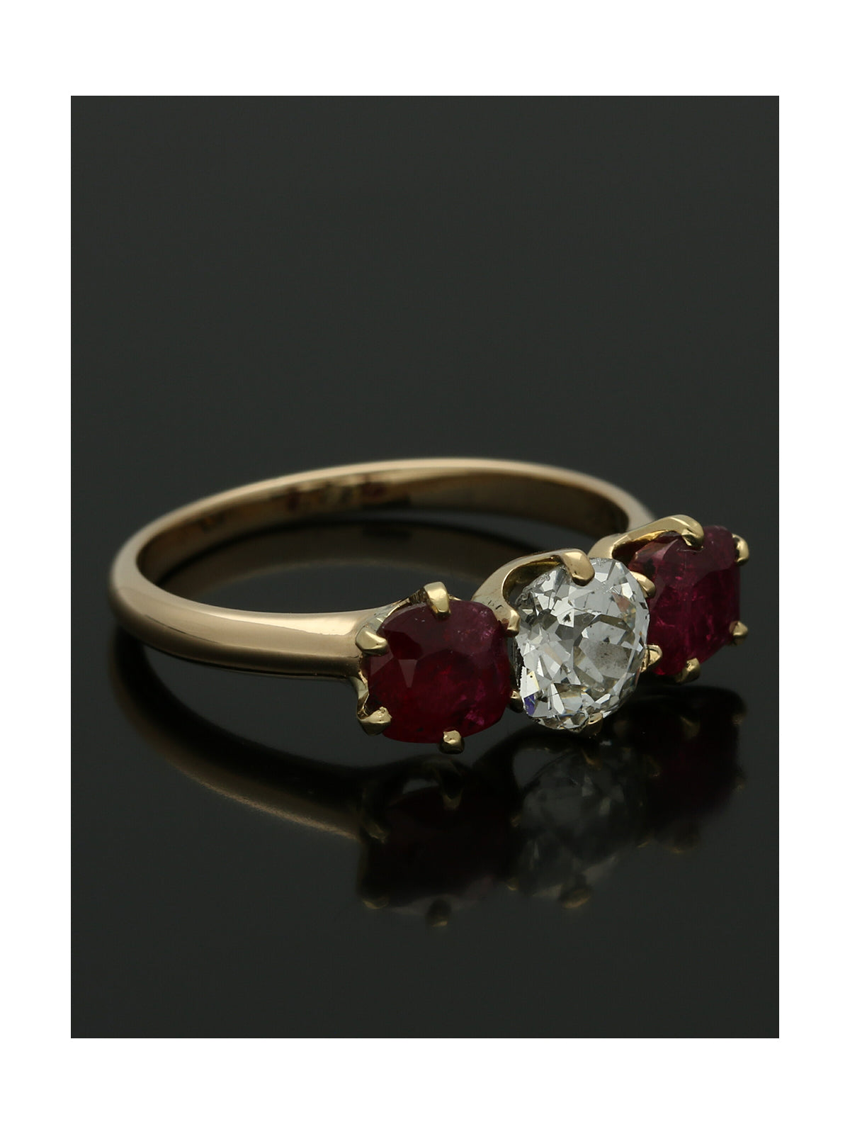 Pre Owned Ruby & Diamond Three Stone Ring in 18ct Yellow Gold