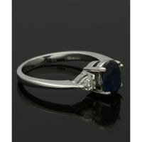 Pre Owned Sapphire & Diamond Three Stone Ring in 18ct White Gold