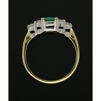 Pre Owned Emerald & Diamond Five Stone Ring in 18ct Yellow and White Gold