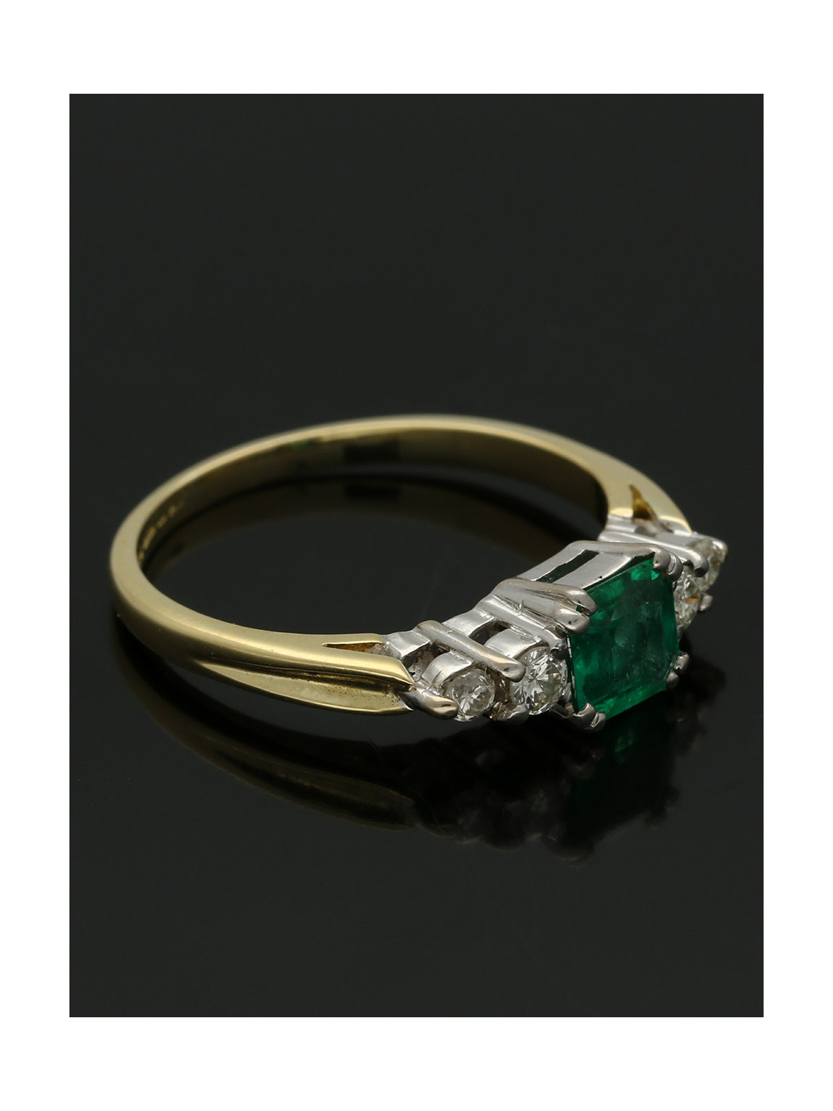 Pre Owned Emerald & Diamond Five Stone Ring in 18ct Yellow and White Gold