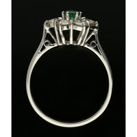 Pre Owned Emerald & Diamond Cluster Ring in 18ct White Gold