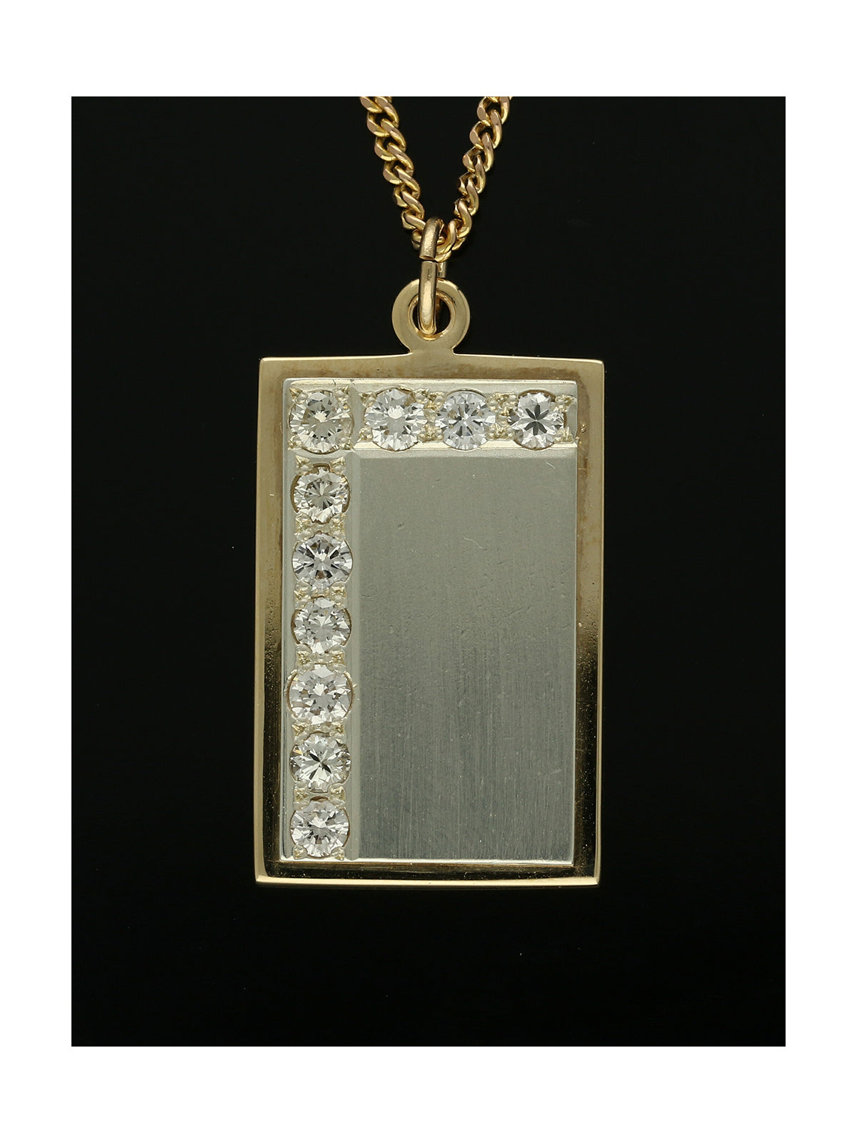 Pre Owned Rectangular Diamond Pendant Necklace in 9ct Yellow Gold