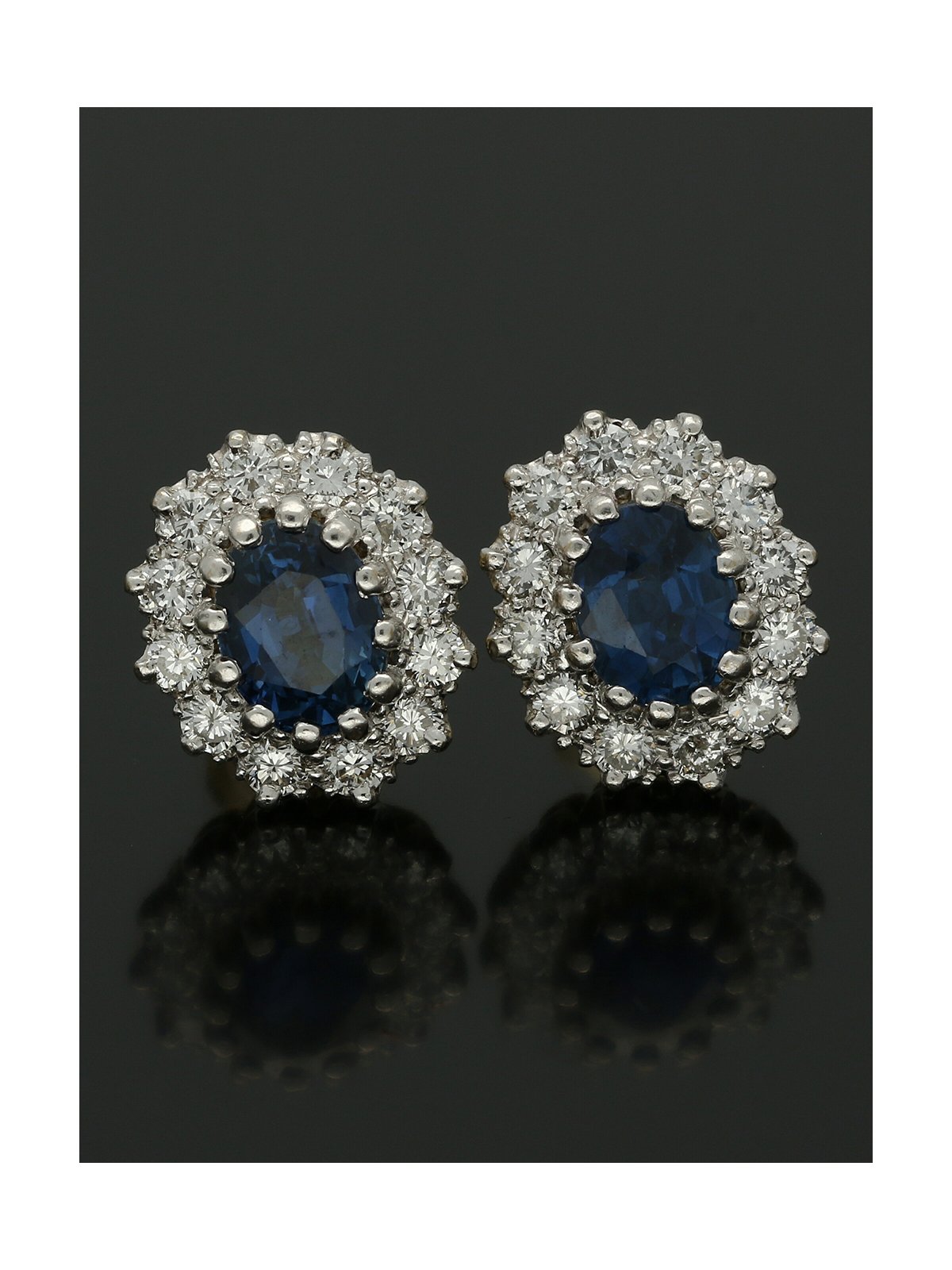 Pre Owned Sapphire & Diamond Cluster Earrings in 18ct Yellow & White Gold