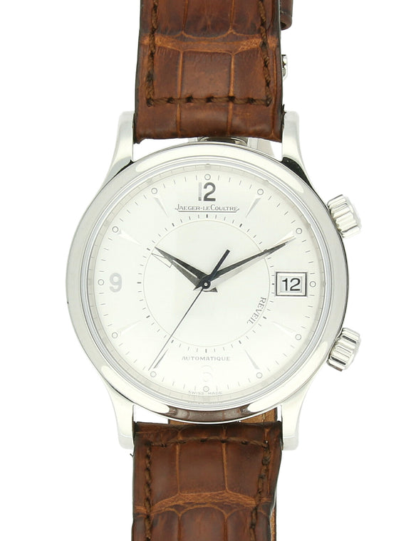 Pre Owned Jaeger-LeCoultre Reveil Steel Automatic Watch on Brown Leather Strap