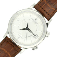 Pre Owned Jaeger-LeCoultre Reveil Steel Automatic Watch on Brown Leather Strap