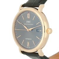 Pre Owned IWC Portofino 18ct Rose Gold Automatic Watch on Black Leather Strap