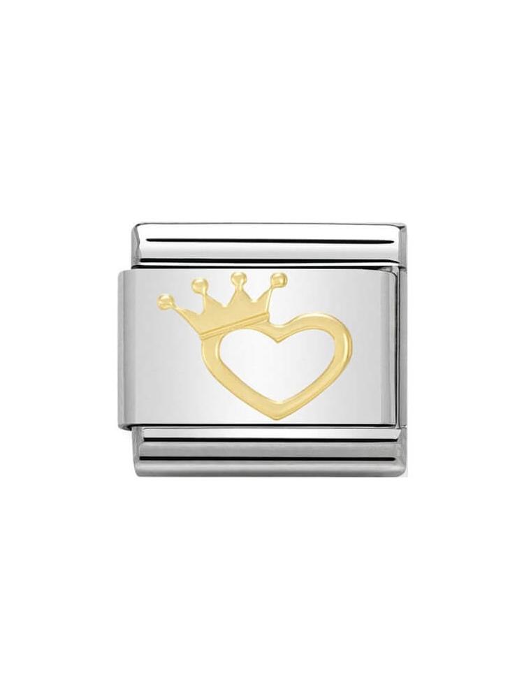 Nomination Classic Steel and Gold Heart with Crown Charm 030116-17