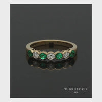 Emerald & Diamond Half Eternity Ring Round Brilliant Cut in 18ct Yellow Gold