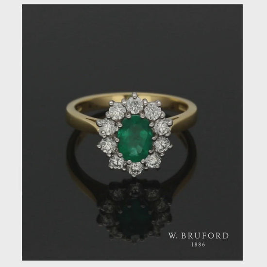 Emerald & Diamond Cluster Ring in 18ct Yellow & White Gold
