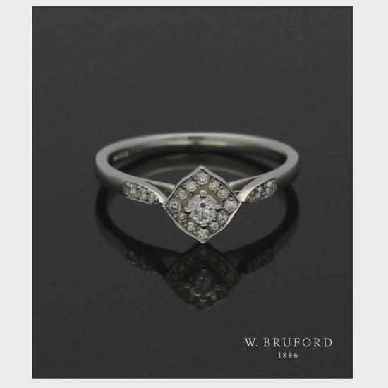 Diamond Cluster Ring 0.24ct Round Brilliant Cut in 9ct White Gold with Diamond Shoulders