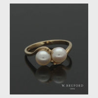 White Double Cultured Pearl Ring in 9ct Yellow Gold