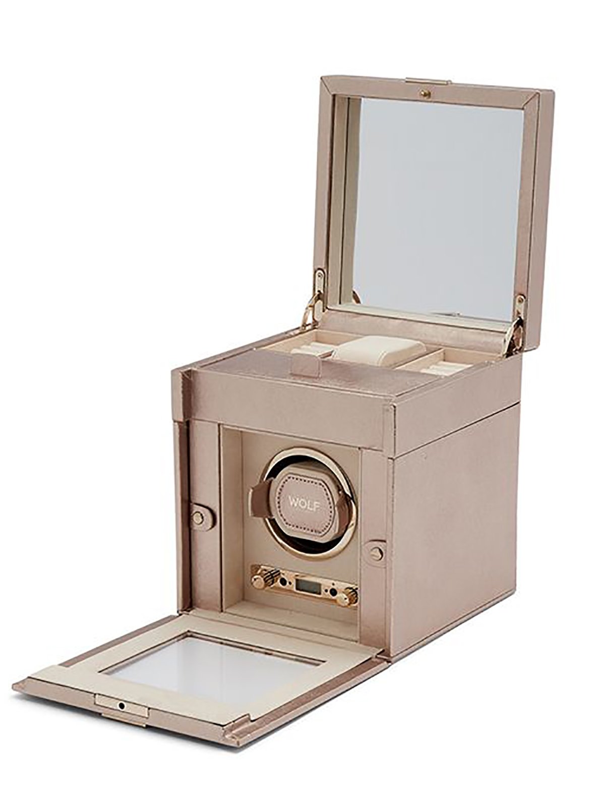 Wolf Palermo Single Winder with Jewellery Storage in Rose Gold