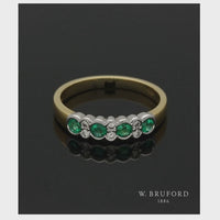 Emerald & Diamond Half Eternity Ring in 18ct Yellow & White Gold