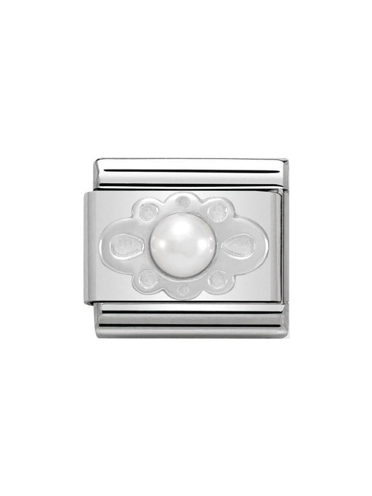 Nomination Classic Steel and White Pearl Ribbon Charm 330501-02