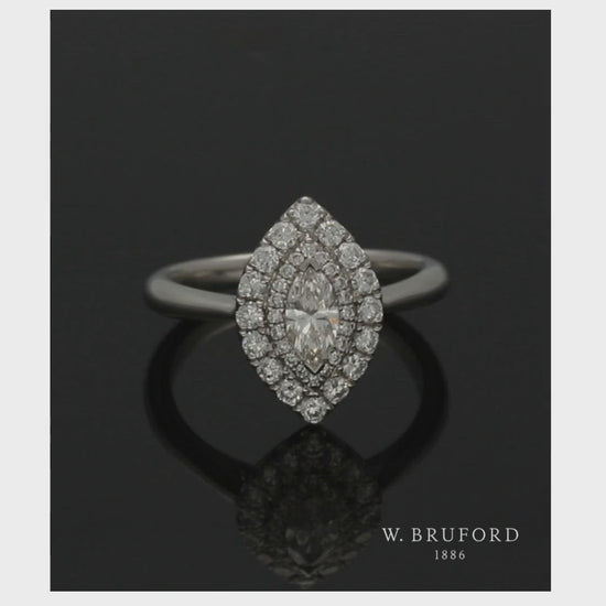 Diamond Cluster Ring 0.72ct Marquise & Round Brilliant Cut in Platinum