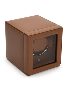 Wolf Cub Single Watch Winder with Cover in Cognac 461127