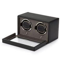 Wolf Double Cub Watch Winder with Cover in Black