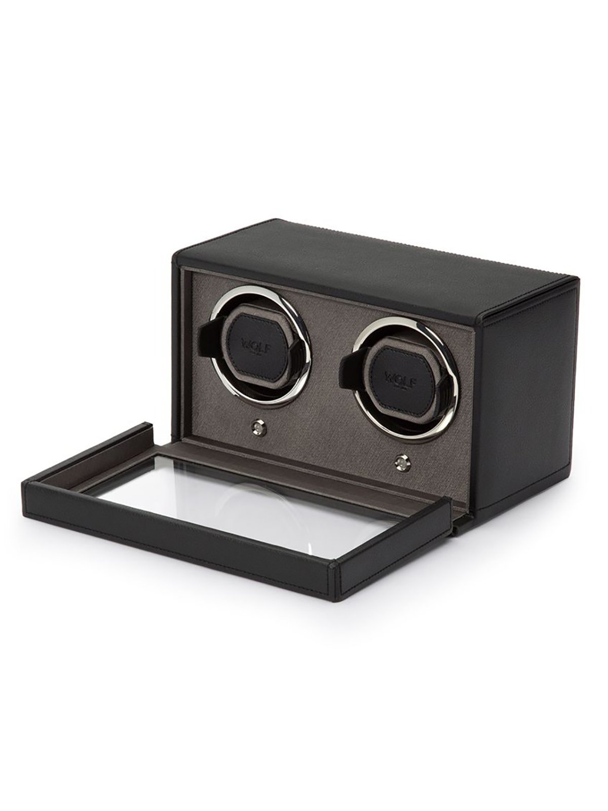 Wolf Double Cub Watch Winder with Cover in Black