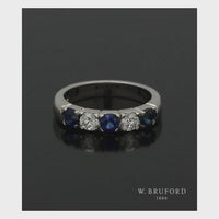 Sapphire & Diamond Five Stone Ring Round Brilliant Cut in Platinum