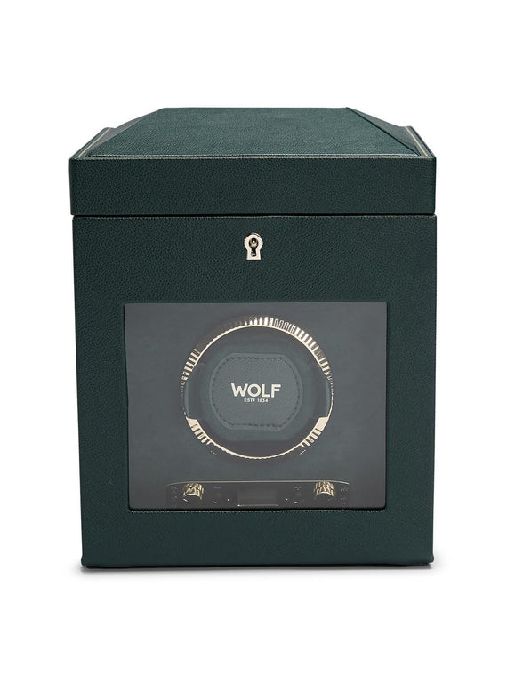 Wolf British Racing Green Single Watch Winder with Storage 792141