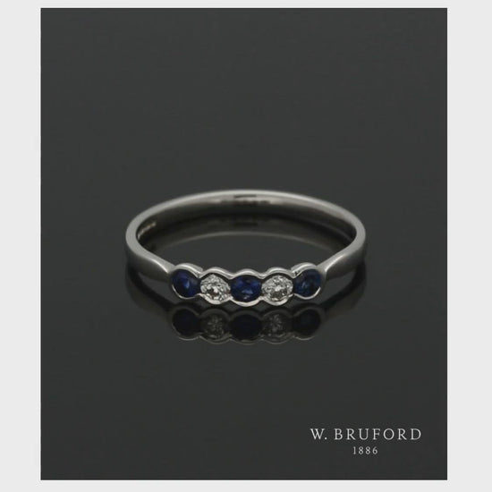 Sapphire & Diamond Five Stone Ring in 9ct White Gold