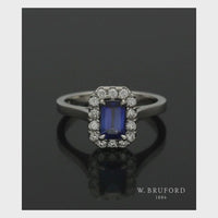 Sapphire & Diamond Cluster Ring Emerald & Round Brilliant Cut in Platinum