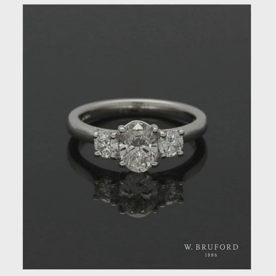 Three Stone Diamond Ring 1.35ct Oval & Round Brilliant Cut in Platinum