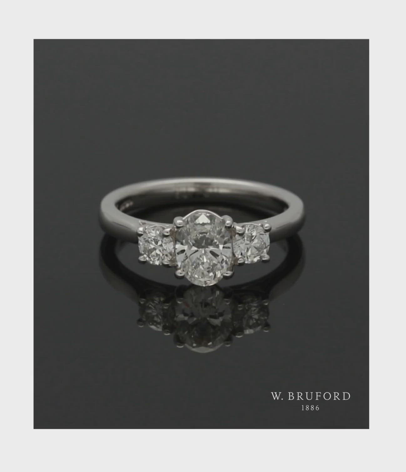 Three Stone Diamond Ring 1.35ct Oval & Round Brilliant Cut in Platinum