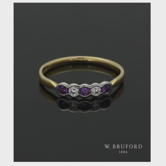 Amethyst & Diamond Five Stone Ring in 18ct Yellow & White Gold