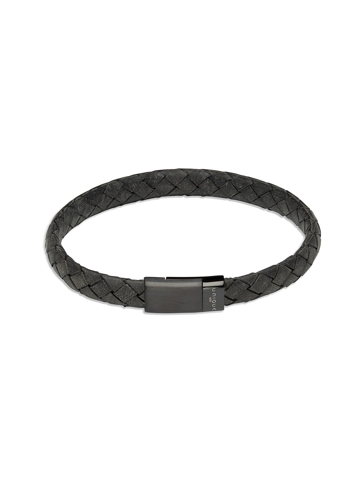 Unique & Co. 19cm Black Leather Bracelet with Black Plated Steel Clasp