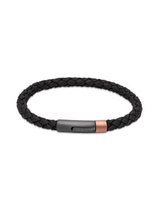 Unique & Co. 21cm Black Leather Bracelet with Grey and Rose Gold Clasp