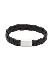 Unique & Co. 21cm Black Leather Bracelet with Steel Clasp