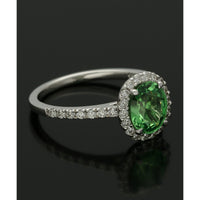Tsavorite & Diamond Cluster Ring in 18ct White Gold with Diamond Set Shoulders