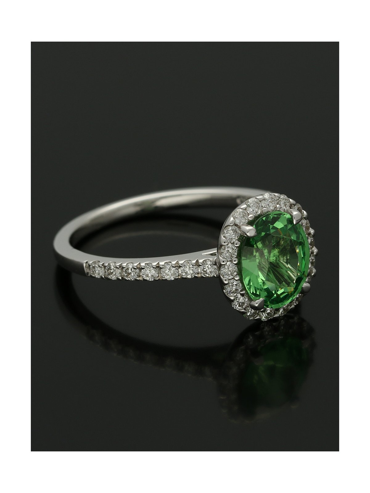 Tsavorite & Diamond Cluster Ring in 18ct White Gold with Diamond Set Shoulders