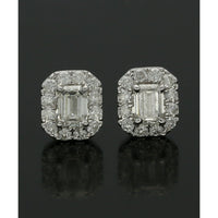 Diamond Cluster Stud Earrings 0.88ct Emerald & Round Brilliant Cut in 18ct White Gold