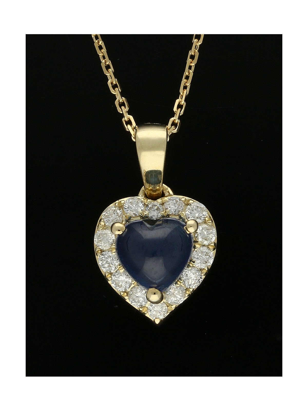 Sapphire & Diamond Cluster Pendant Heart & Brilliant Cut in 9ct Yellow Gold