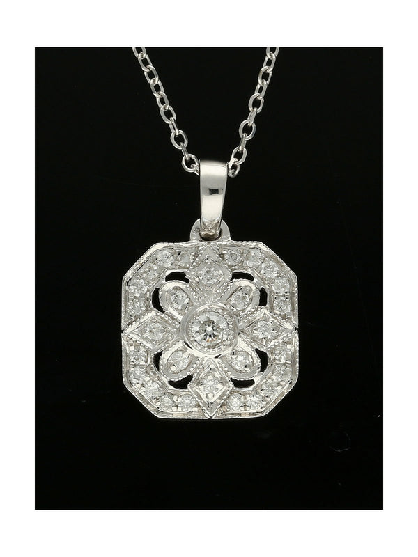 Art Deco Design Diamond Cluster Pendant 0.18ct Round Brilliant Cut in 18ct White Gold