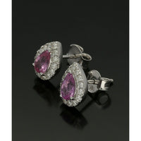 Pink Sapphire & Diamond Cluster Stud Earrings in 18ct White Gold 