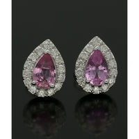 Pink Sapphire & Diamond Cluster Stud Earrings in 18ct White Gold 