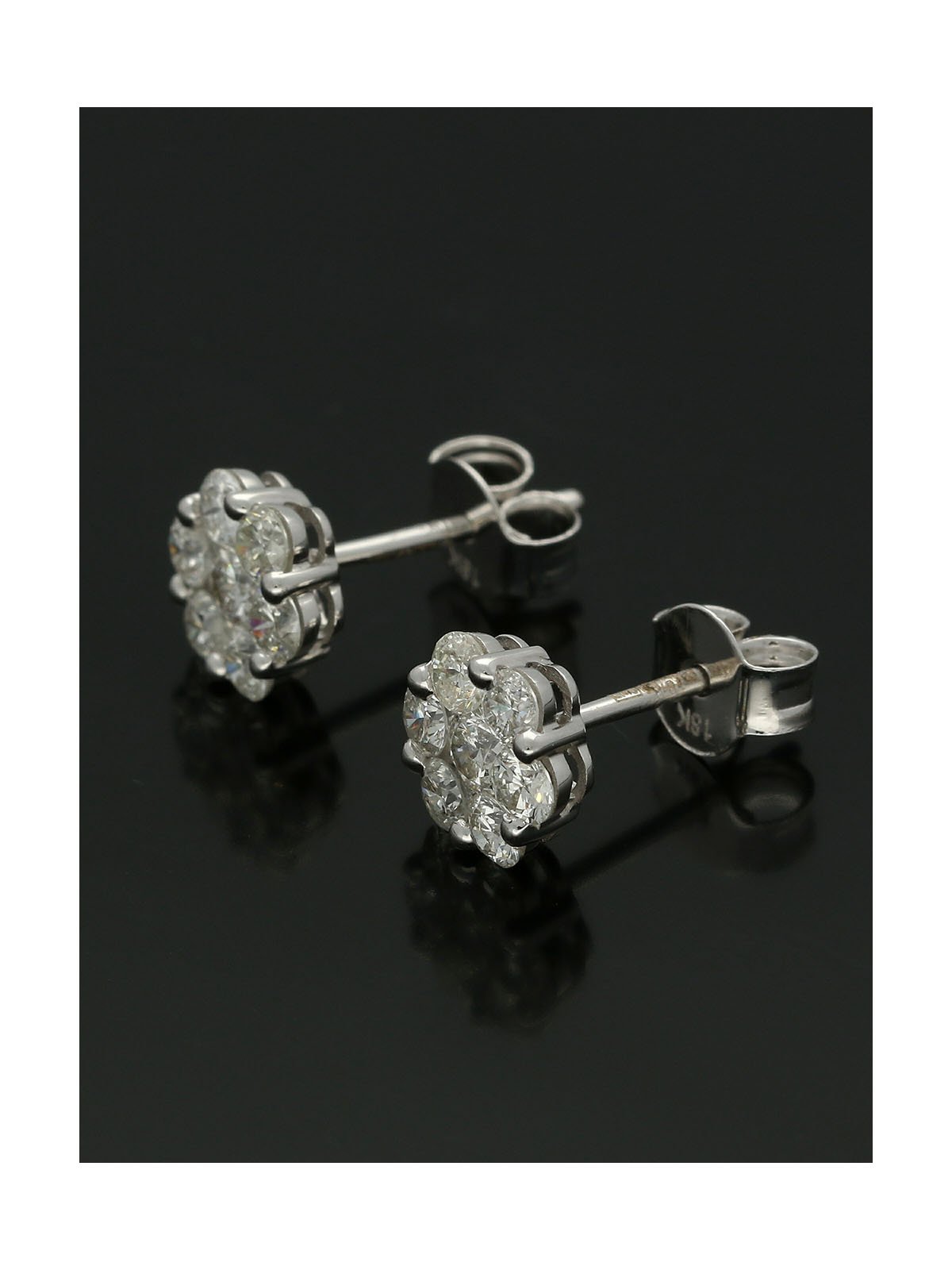 Diamond Cluster Stud Earrings 0.98ct Round Brilliant Cut in 18ct White Gold