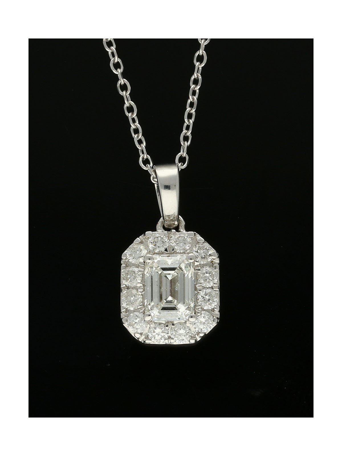 Diamond Cluster Pendant 0.61ct Emerald & Brilliant Cut in 18ct White Gold