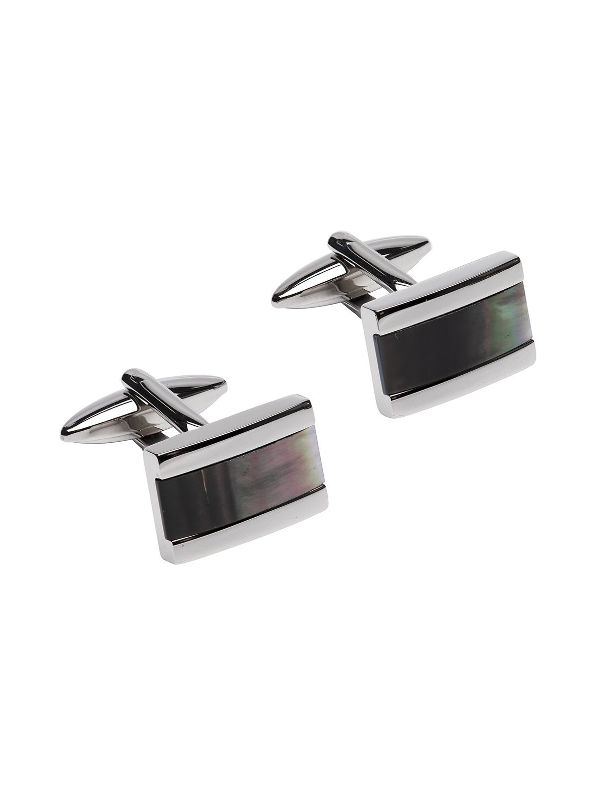 Unique & Co. Stainless Steel and Black Mother of Pearl Cufflinks