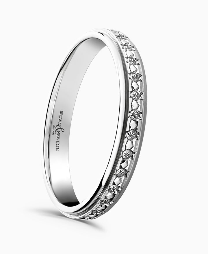 Brown & Newirth Stella 3mm Patterned Wedding Ring in 18ct White Gold