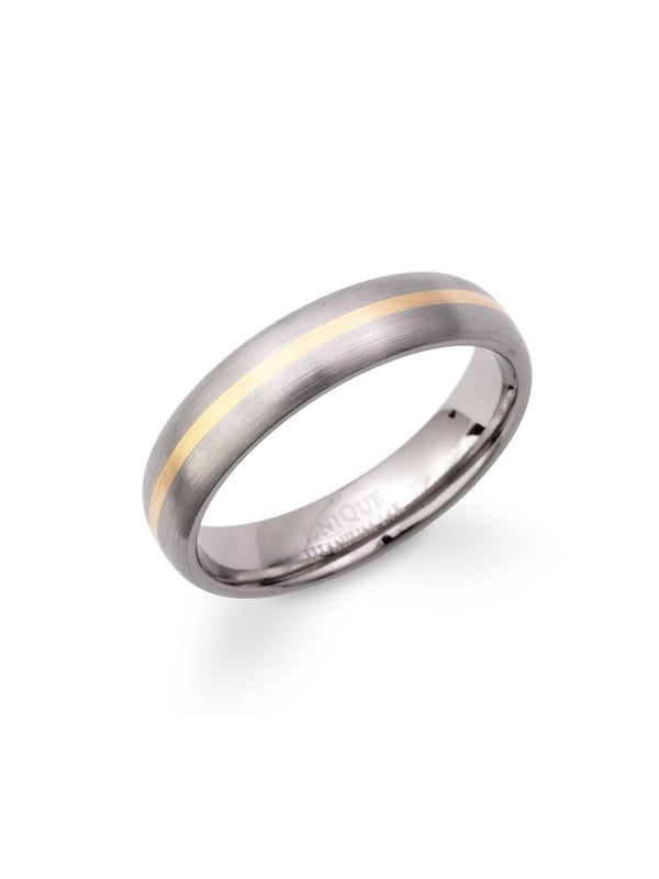Unique & Co. Titanium and 14ct Yellow Gold Ring - Size 56