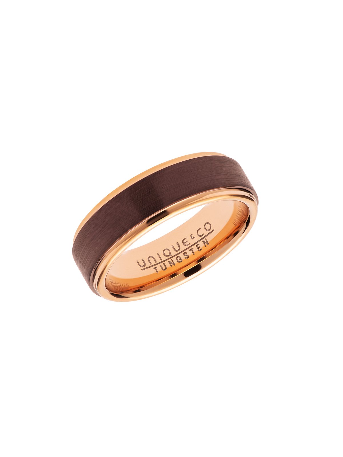 Unique & Co. Tungsten Carbide with Rose Gold-Tone and Brown Plating Ring - Size 62